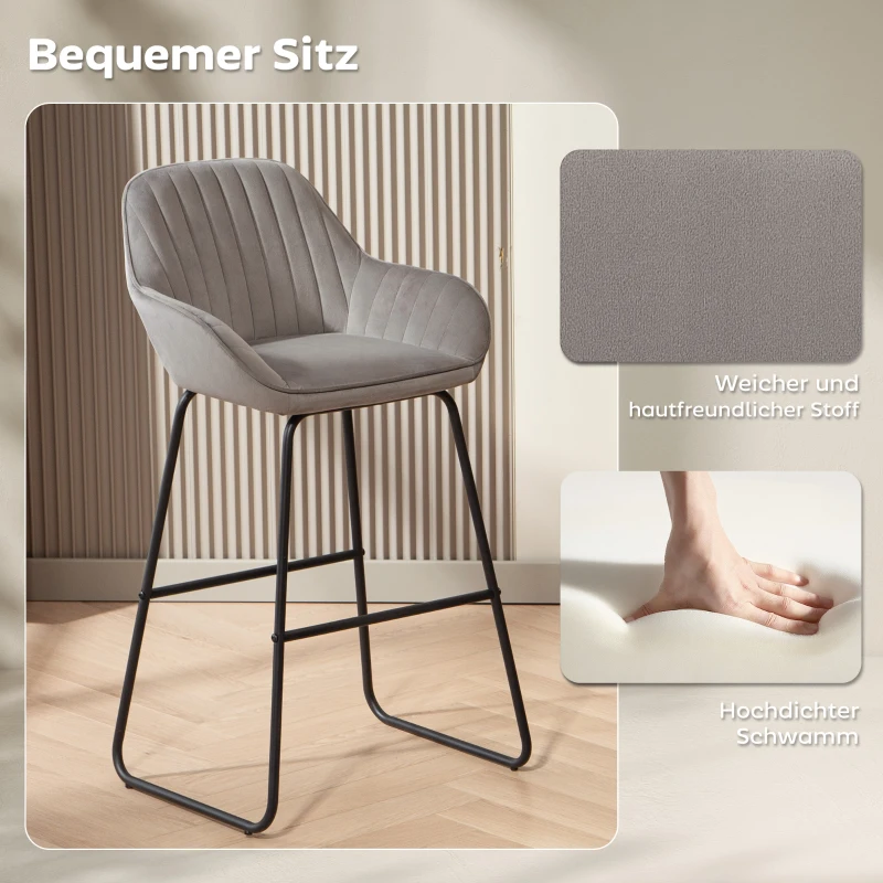 HOMCOM 2er-Set Barstühle, Barhocker mit Stoffbezug und Schaumstoffpolsterung, Polsterhocker mit Metallbeinen, Grau