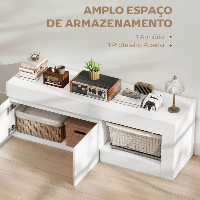 HOMCOM Móvel de TV com 2 Portas Prateleira Aberta Móvel de TV Televisóres de 60 Polegadas 140x40x48 cm Branco