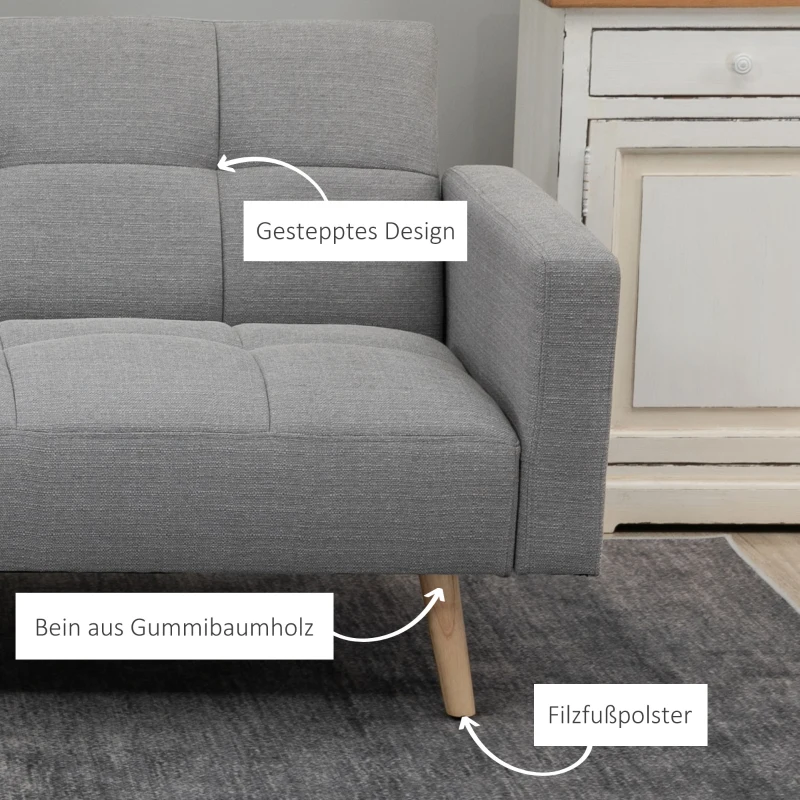 HOMCOM 2 in 1 Schlafsofa 205 x 88 cm Sofa mit Bettfunktion, Couch mit Sitzkissen, Leinenoptik Grau