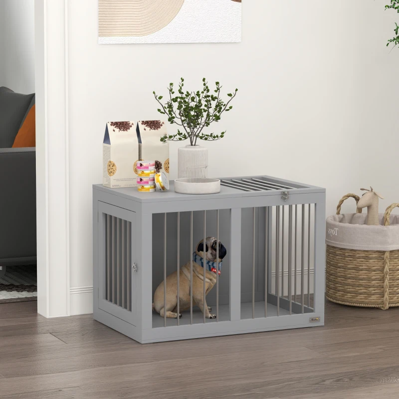 PawHut Cage pour chien intérieur niche pour chiens 2 portes verrouillables bonne ventilation 80 x 50 x 56,5 cm gris