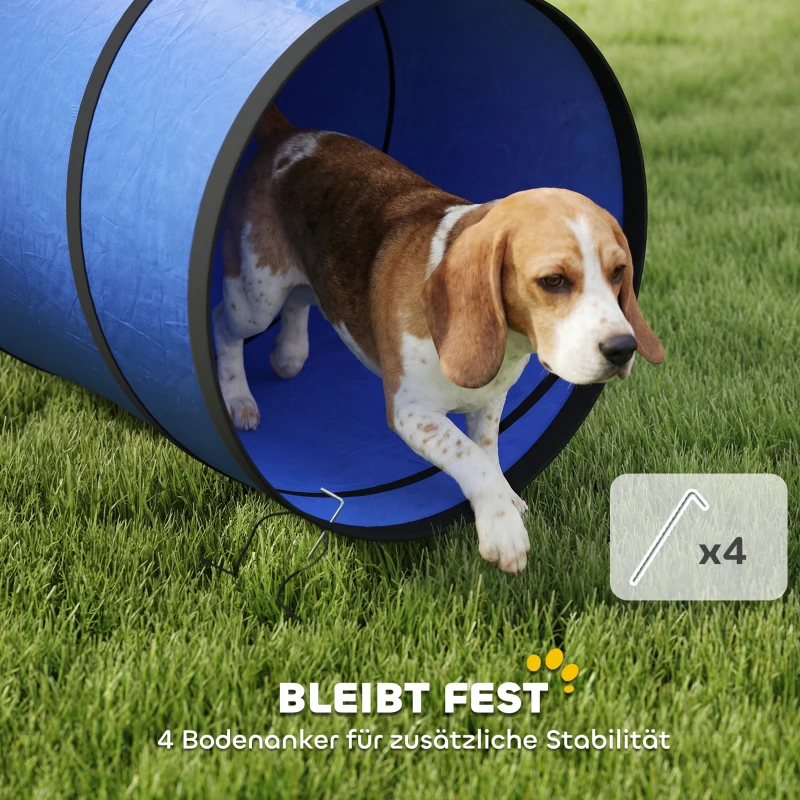 PawHut Hond Agility Tunnel 300 x 50 cm hondentunnel met 4 grondankers draagtas speeltunnel voor kleine middelgrote honden Blauw