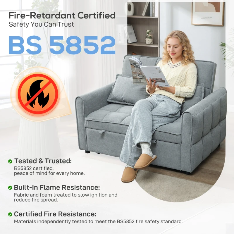 HOMCOM 2 Seater Sofa Bed, 3-in-1 Convertible Sleeper Sofa with Click-clack Adjustable Backrest and 2 Pillows, Grey