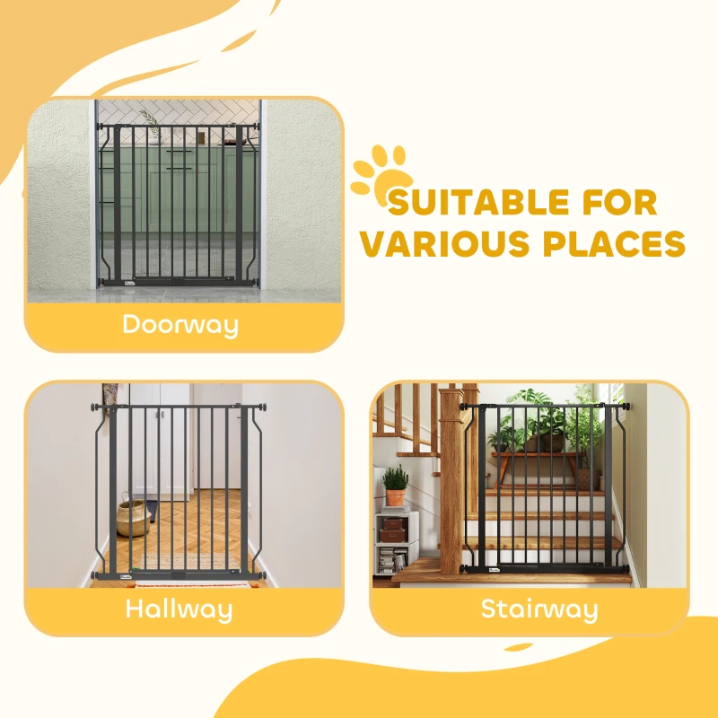 PawHut Extra Wide Dog Gate, with Door Pressure, for Doorways, Hallways, Staircases - Black