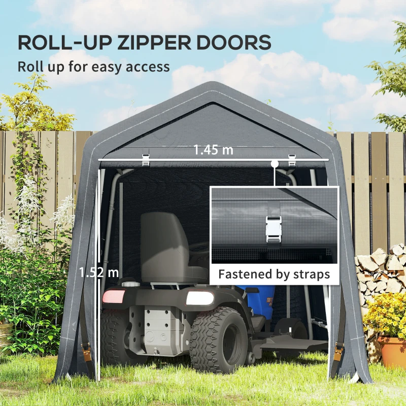 Outsunny 8 x 6.5 ft Outdoor Garden Storage Shed, Waterproof Bike Tent w/ Double Roll-up Zipper Door for Garden Tools, Dark Grey