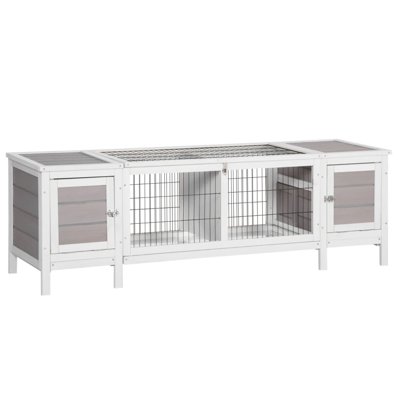 PawHut Cage lapin clapier lapin bac amovible 2 portes pieds surélevés grillage en acier 161 x 50,5 x 53,3 cm blanc et gris