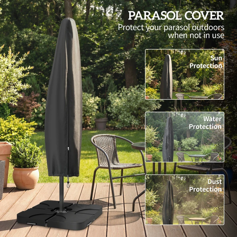 Outsunny 3(m) Garden Banana Parasol Cantilever Umbrella with Crank Handle, Cross Base, Weights and Cover for Outdoor, Hanging Sun Shade, Coffee