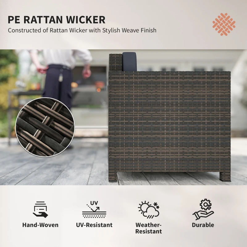 Outsunny PE Rattan Garden Armchair with Cushion - Mixed Brown/Navy Blue