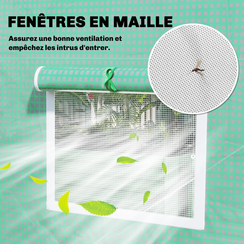 Outsunny Serre tunnel de jardin 8 m², serre de jardin tunnel avec porte et 6 fenêtres, bâche PE 140 g/m² 400 x 200 x 200 cm vert