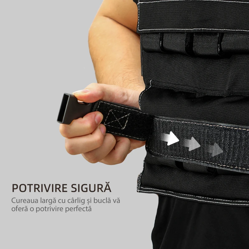 SPORTNOW Vestă cu Greutăți Reglabilă 20kg cu 20 de Greutăți, Vestă cu Benzi Reflectorizante, Potrivire Strânsă pentru Antrenament Acasă, Alergare și Fitness, Material Oxford, 50x40 cm, Negru