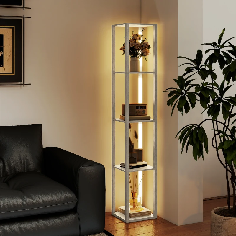 HOMCOM Floor Lamp with Shelves and 3 Brightness Levels - Oak