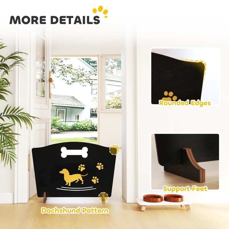 PawHut Wooden Dog Stopper, Dog Barrier with Support Feet, for Stair, Patio, Very Easy Setup, Black, 75 x 51 cm