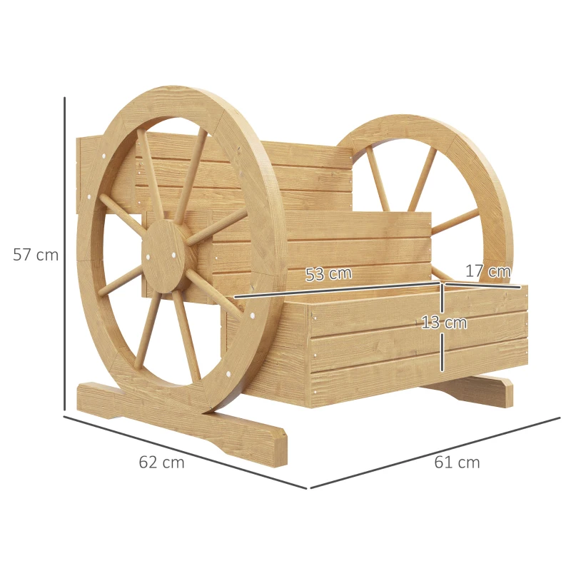 Outsunny Verhoogd plantenbed, 3 niveaus, wagenwiel-decor, natuurhout, 62 x 61 x 57 cm