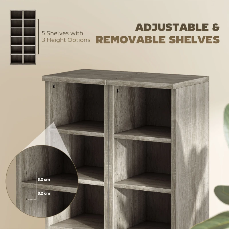 HOMCOM Set of 2 CD Media Display Shelf Unit Tower Rack with Adjustable Shelves, Distressed Grey
