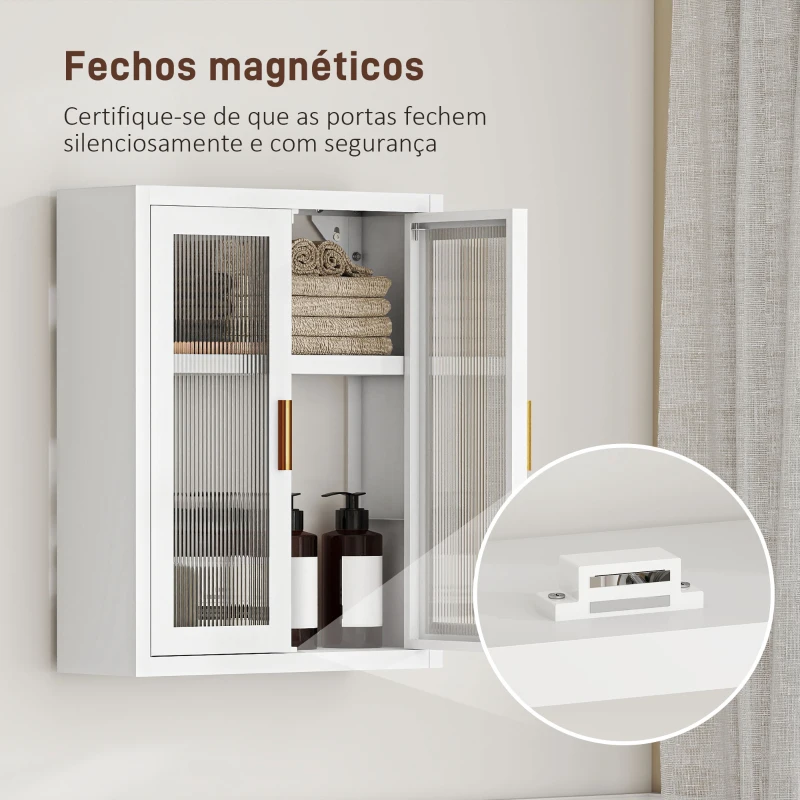 HOMCOM Armário de Casa de Banho de Parede com Portas de Acrílico Prateleira Ajustável Fecho Magnético 40x14x50 cm Branco