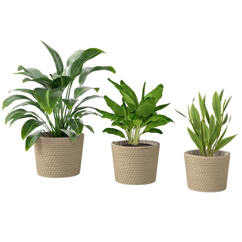 Outsunny Seagrass Planters Set of 3 Plant Pots for Indoor Outdoor Patio Balcony Natural