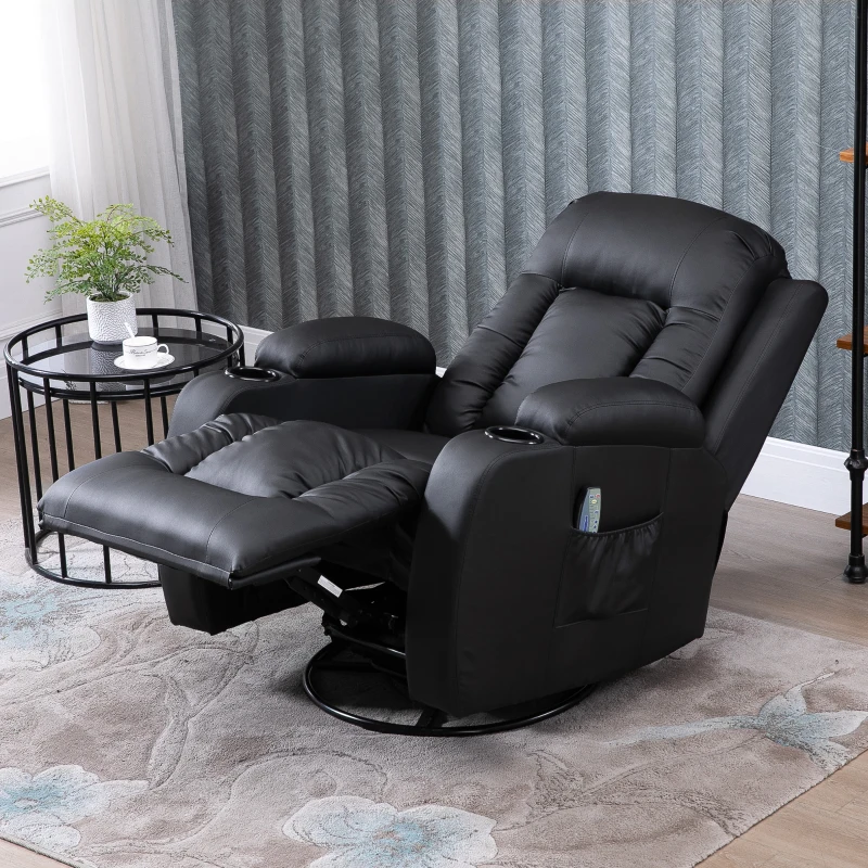 HOMCOM Sillón de Masaje Reclinable con 8 Puntos de Masaje Función de Calefacción Giratorio Mando a Distancia 85x94x104 cm Negro