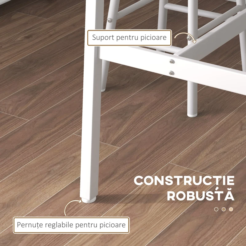 HOMCOM Set masă înaltă de bar + 2 scaune cu structură din oțel și blat cu aspect de lemn natural, pentru 2 persoane, alb