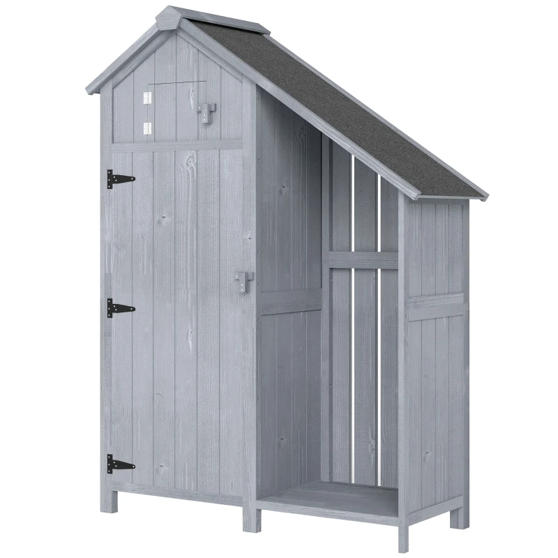 Outsunny Garden Outdoor Storage Shed 3 Shelves Tilt Roof w/ Firewood Rack Log Carrier, 129L x 51.5W x 180H cm
