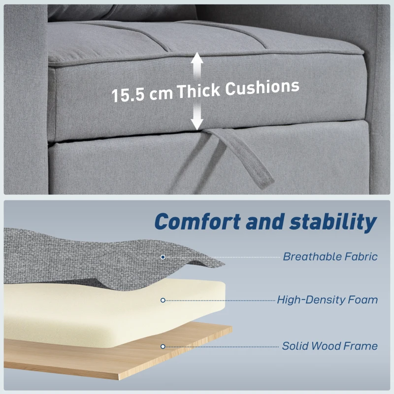 HOMCOM 3-in-1 Single Sofa Bed, Convertible Sleeper Chair Bed - Light Grey