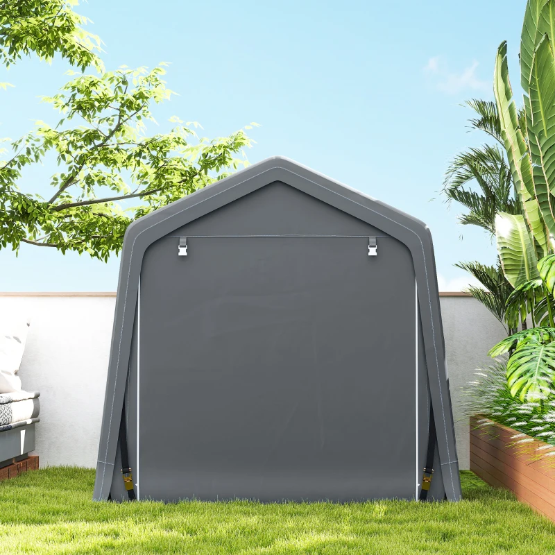Outsunny 8 x 6.5 ft Outdoor Garden Storage Shed, Waterproof Bike Tent w/ Double Roll-up Zipper Door for Garden Tools, Dark Grey