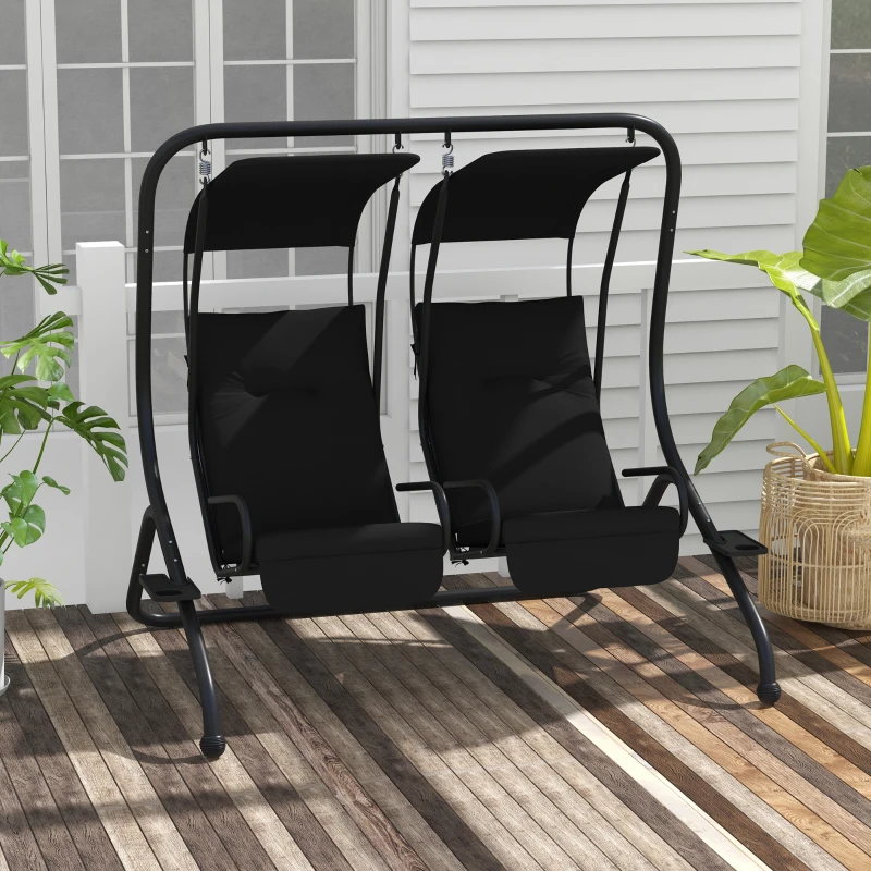 Outsunny Two-Seat Garden Swing Chair, with Protective Canopy - Black