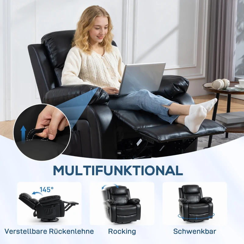 HOMCOM Massagestoel met 8 vibratiepunten, relaxfauteuil, verstelbare rugleuning + voetensteun, zwart