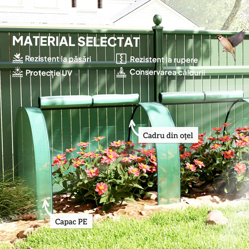 Outsunny Seră Portabilă Tip Tunel 4x1x0.8 m cu 4 Uși cu Fermoar, Acoperire PVC Rezistentă la Apă/UV