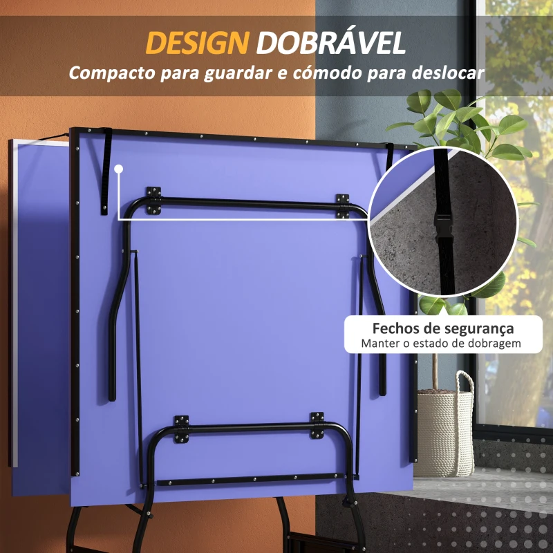 SPORTNOW Mesa de Ping Pong Dobrável Profissional com Rodas Inclui 2 Raquetes e 3 Bolas para Interior 274x152,5x76 cm Azul