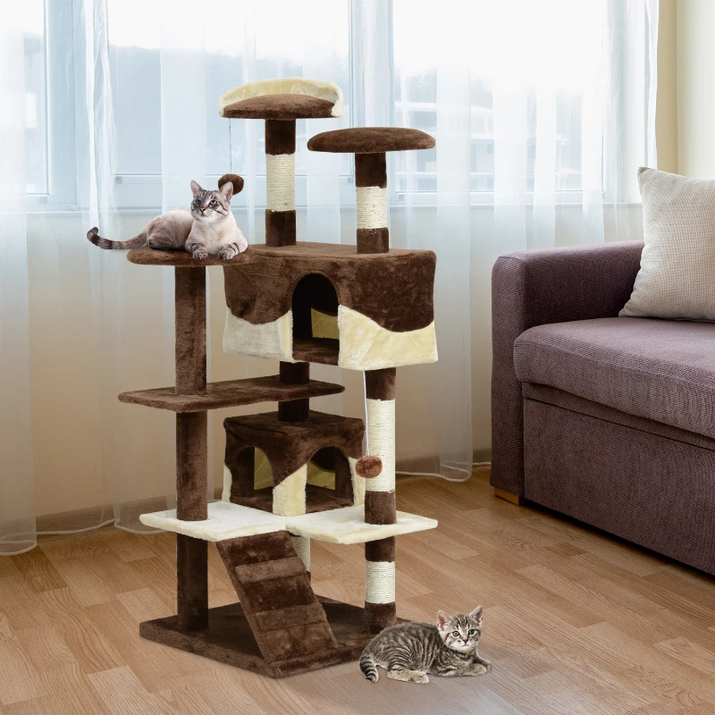 PawHut Arbre à Chats Multi-Equipements Marron 50 x 50 x 132 cm