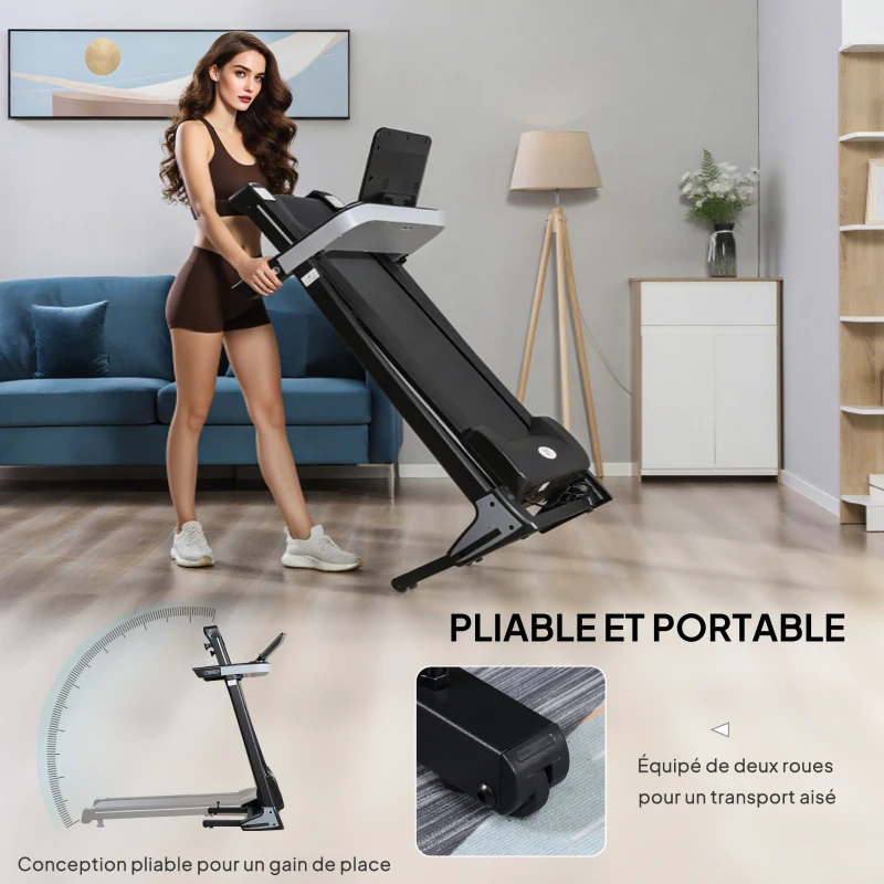 Tapis de Course Electrique Pliable - Aosom.fr x FFHandball - Tapis Roulant 1-12 Km/h 500 W écran LCD 12 programmes Noir