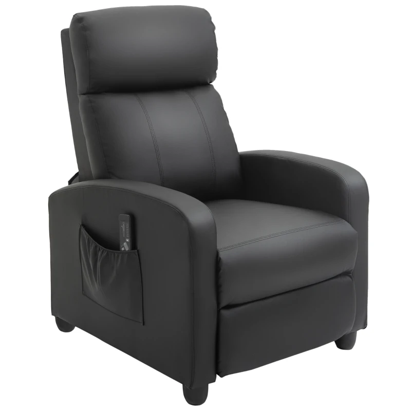 HOMCOM Sillón de Masaje Reclinable con Mando a Distancia Bolsillo Lateral y Temporizador Tapizado en PU 68x88x98 cm Negro