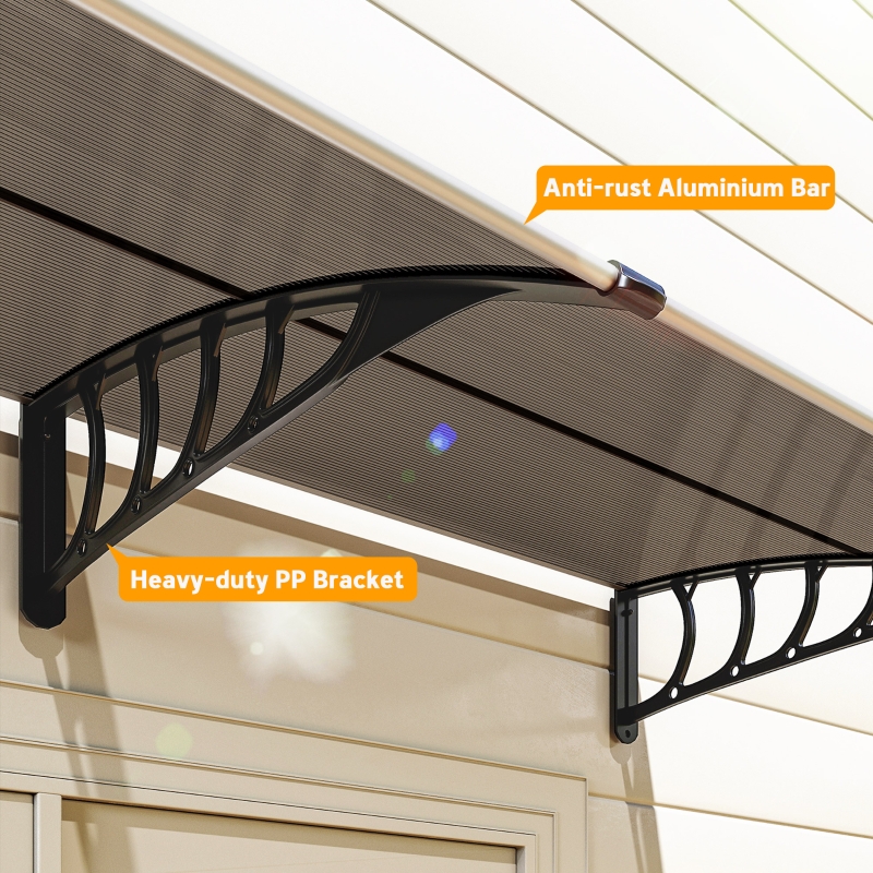 Outsunny Front Door Canopy, Outdoor Awning, Rain Shelter, 200 x 96cm, Brown