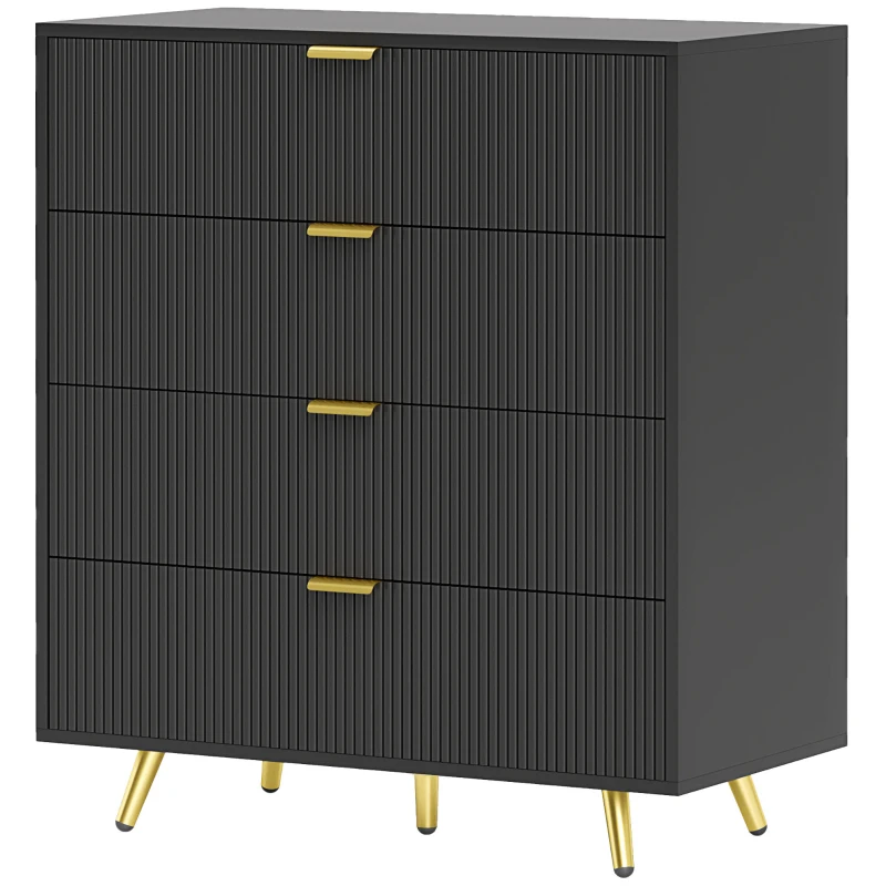 HOMCOM Elegant Four-Drawer Bedside Table - Black