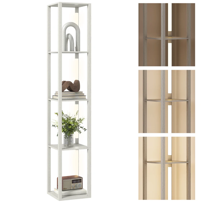 HOMCOM Floor Lamp with Shelves and 3 Brightness Levels - Oak