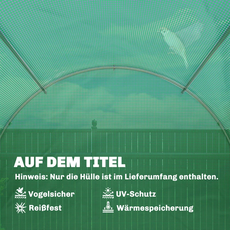 Outsunny Kassenfolie 4 x 2 m, waterdichte tuinfolie met deur, 8 ramen, UV-bescherming, scheurvaste polyethyleen Groen