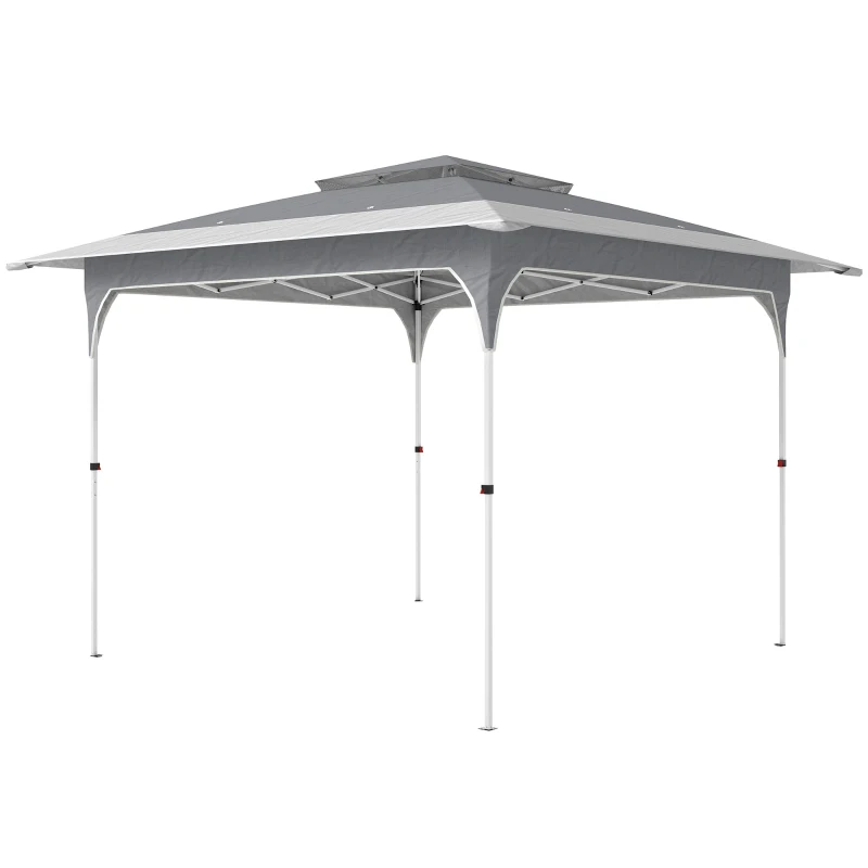 Outsunny Gazebo 3.5 x 3.5 m Waterproof Height-Adjustable Pop-up Folding Gazebo with One-Button Setup Double Roof, UV 50+