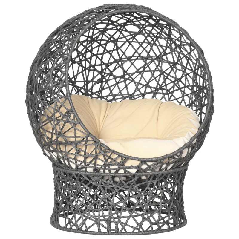 PawHut Panier chat lit surélevé chat cosy niche grotte 50 x 50 x 60 cm coussin moelleux crème inclus, corde en polyester violet