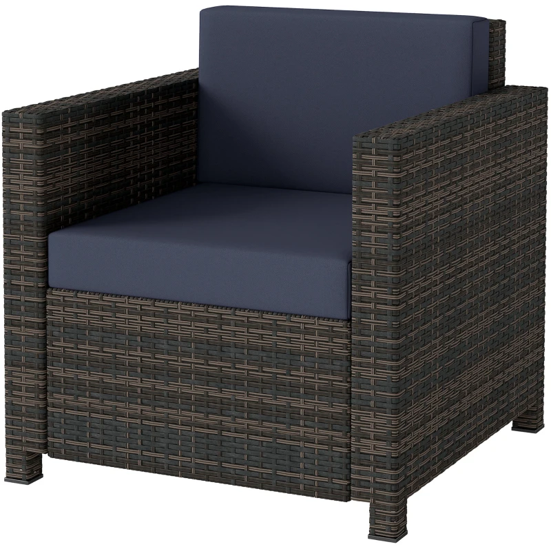 Outsunny PE Rattan Garden Armchair with Cushion - Mixed Brown/Navy Blue