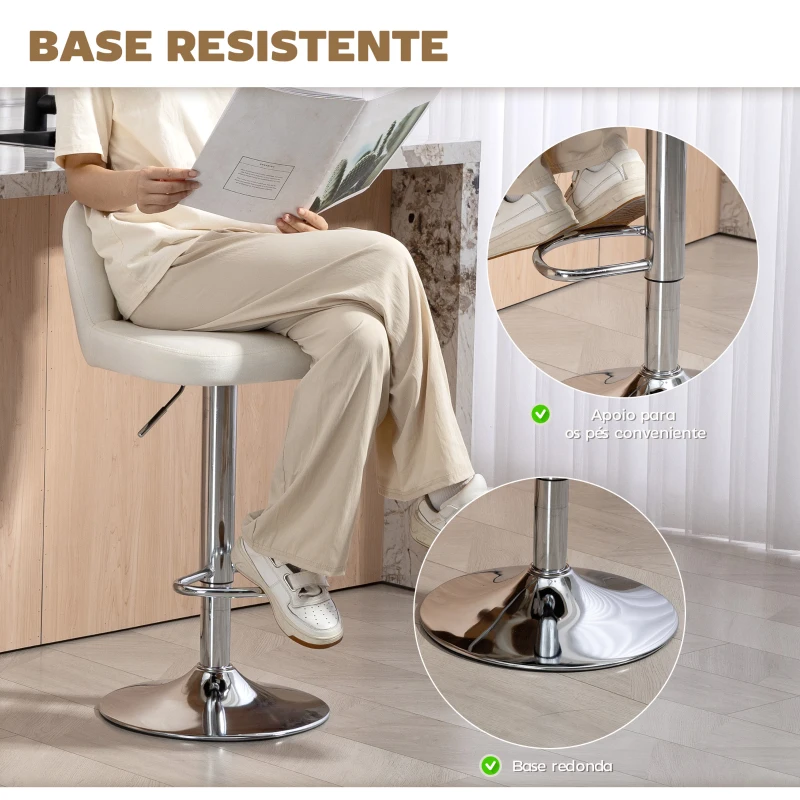 HOMCOM Conjunto de 2 Bancos de Bar com Altura Ajustável Assento Giratório e Apoio para os Pés 43x45x81-101 cm Creme