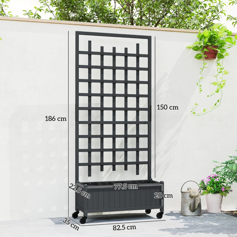 Outsunny Wooden Trellis Planter, Raised Garden Bed with Wheels, to Climb and Grow Vegetables, Herbs and Flowers, Grey