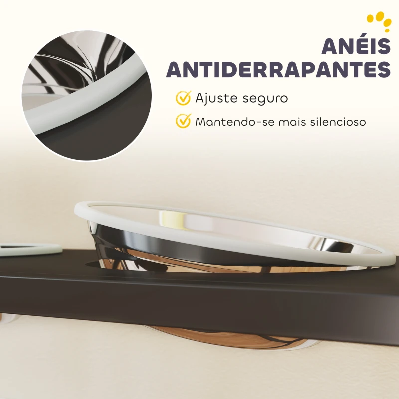 PawHut Comedouro Elevado para Cães com Gaveta em Tecido 2 Taças de Aço Inoxidável 2x800 ml Altura Ajustável 2 Prateleiras 89,5x27x74 cm Preto