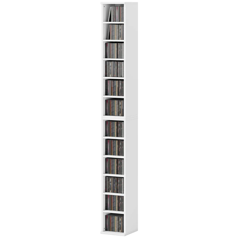 HOMCOM Set of 2 CD Media Display Shelf Unit Tower Rack with Adjustable Shelves, White