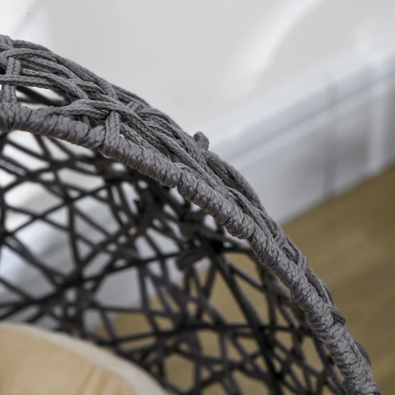 PawHut Panier chat lit surélevé chat cosy niche grotte 50 x 50 x 60 cm coussin moelleux crème inclus, corde en polyester violet