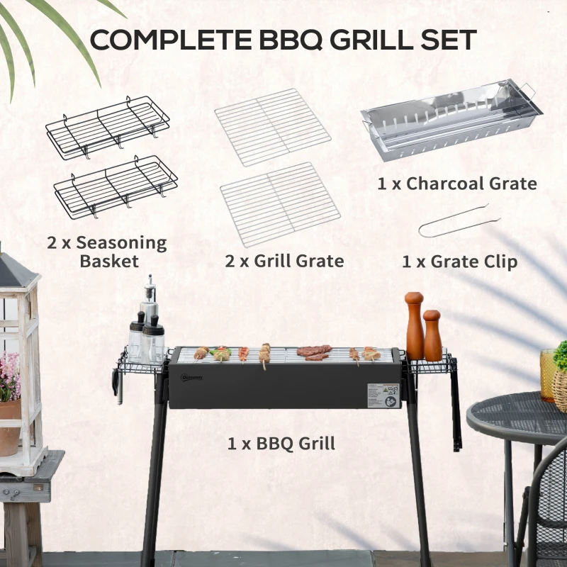 Outsunny Portable Charcoal BBQ Grill with Seasoning Baskets for Camping Picnic Hiking