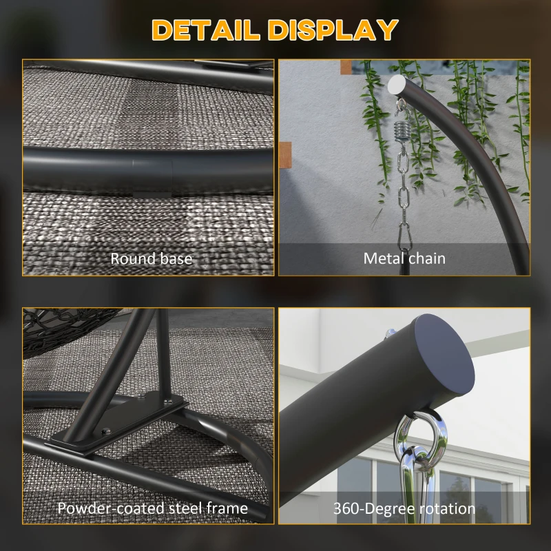 Outsunny Hanging Hammock Chair Stand with Round Base, C Hanging Swing Stand Frame for Swing/Egg/Hammock Chair, Indoor & Outdoor, Heavy Duty 330 lbs, Black