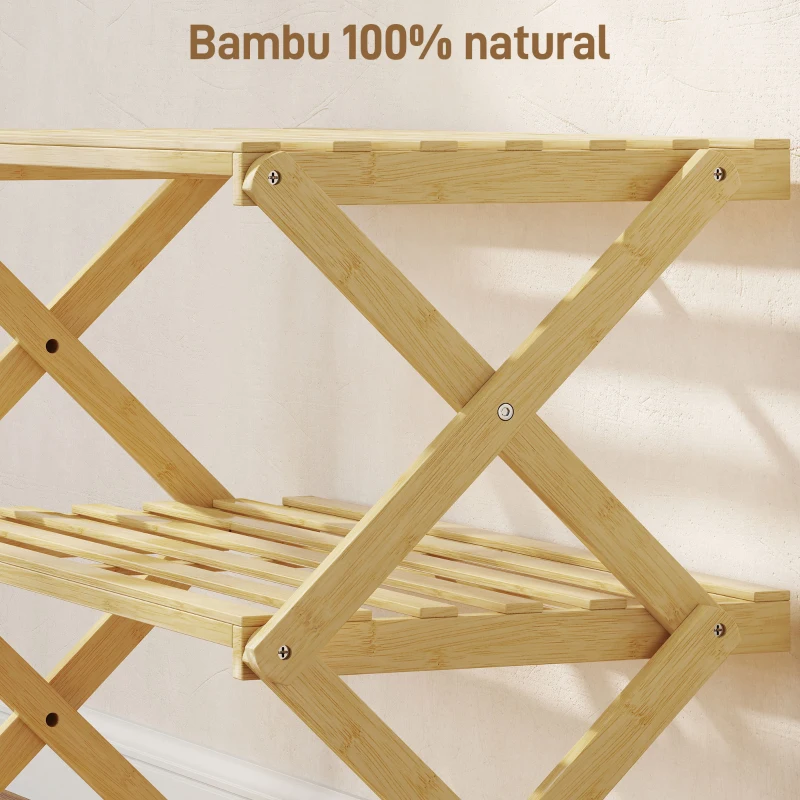 HOMCOM Sapateira Estreita de Bambu Dobrável de 3 Níveis para Entrada Corredor Quarto 60x29x45,5 cm Madeira