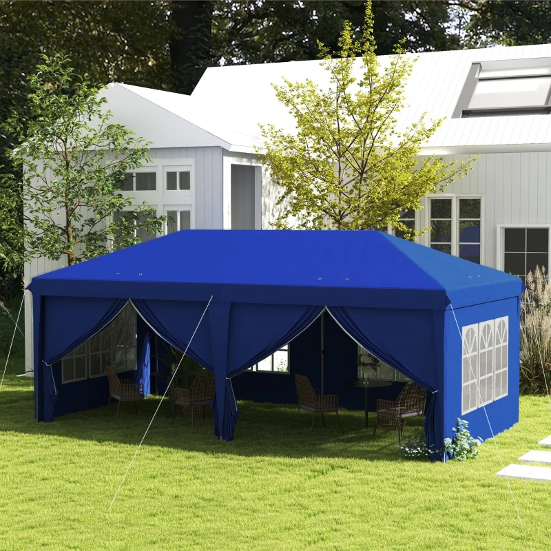 Outsunny 3 x 6m Pop-Up Gazebo, with Curtain Walls and Windows - Blue