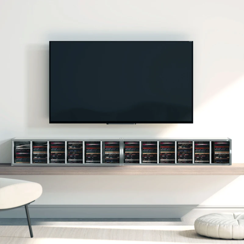 HOMCOM Set of 2 CD Media Display Shelf Unit Tower Rack with Adjustable Shelves, High Gloss Grey
