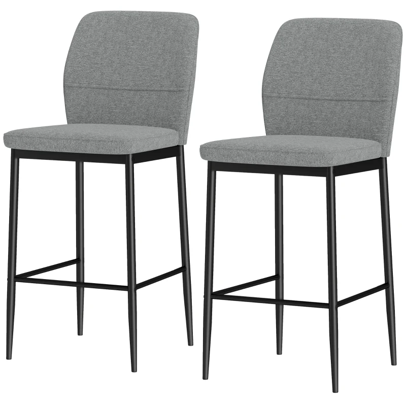 HOMCOM Set de 2 Taburetes Altos con Tapizado Aterciopelado y Patas de Acero para Cocina Comedor Barra 41x52x97 cm Gris