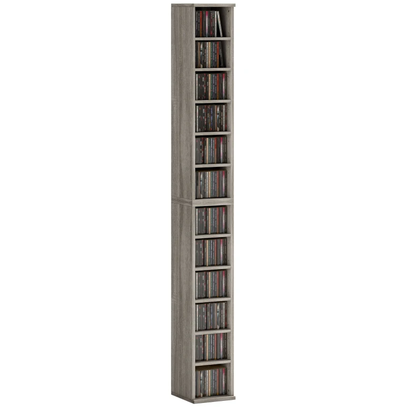 HOMCOM Set of 2 CD Media Display Shelf Unit Tower Rack with Adjustable Shelves, Distressed Grey